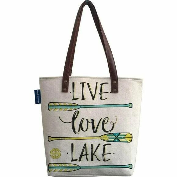 Simply Southern Live Love Lake Cottage Boat Canvas Tote Shop Bag Beach NEW - Picture 1 of 12